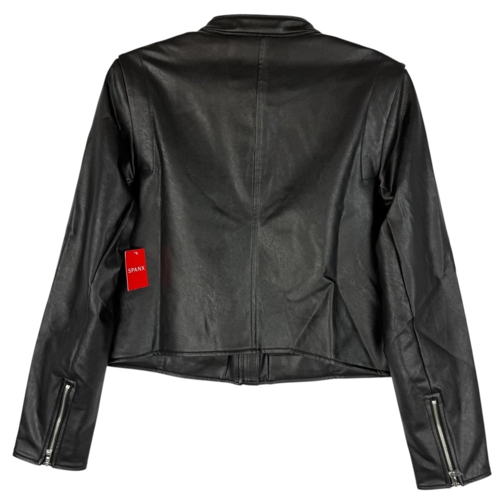 Spanx Women's Black Faux Leather Moto Jacket Size Large NWT – Sleek Edgy Style - Picture 2 of 11